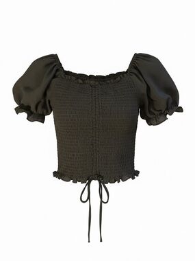 Papaya Black Smocked Puff Sleeve Crop Top